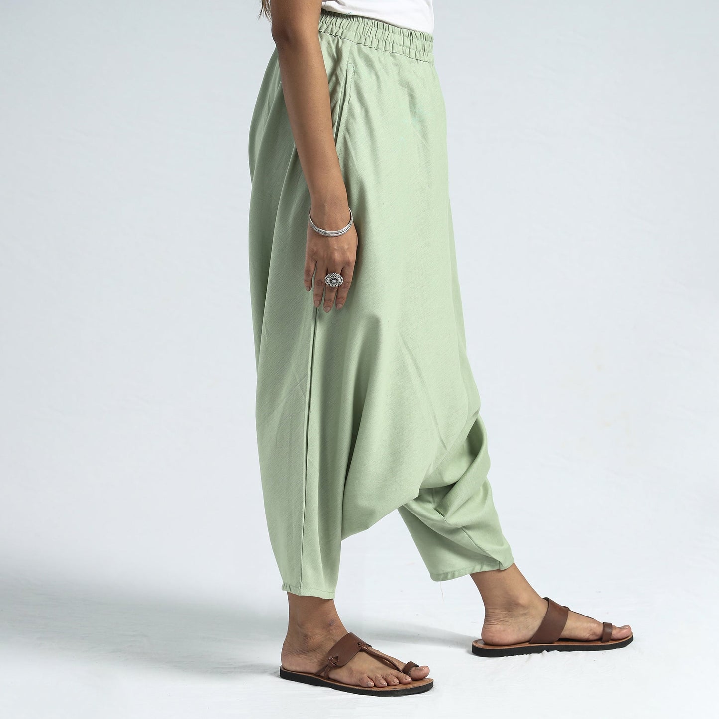  Plain Flex Cotton Elasticated Harem Pant 