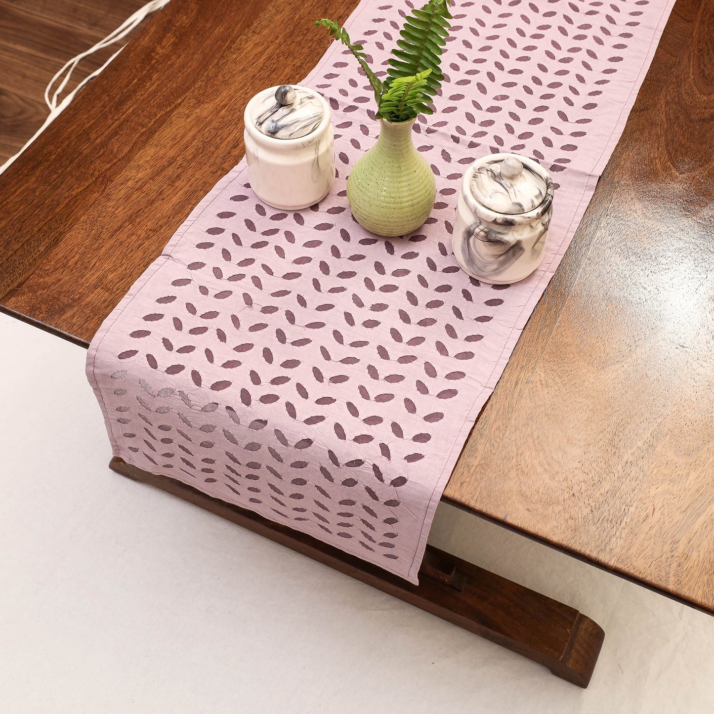 Pastel Pink Applique Cut Work Cotton Table Runner