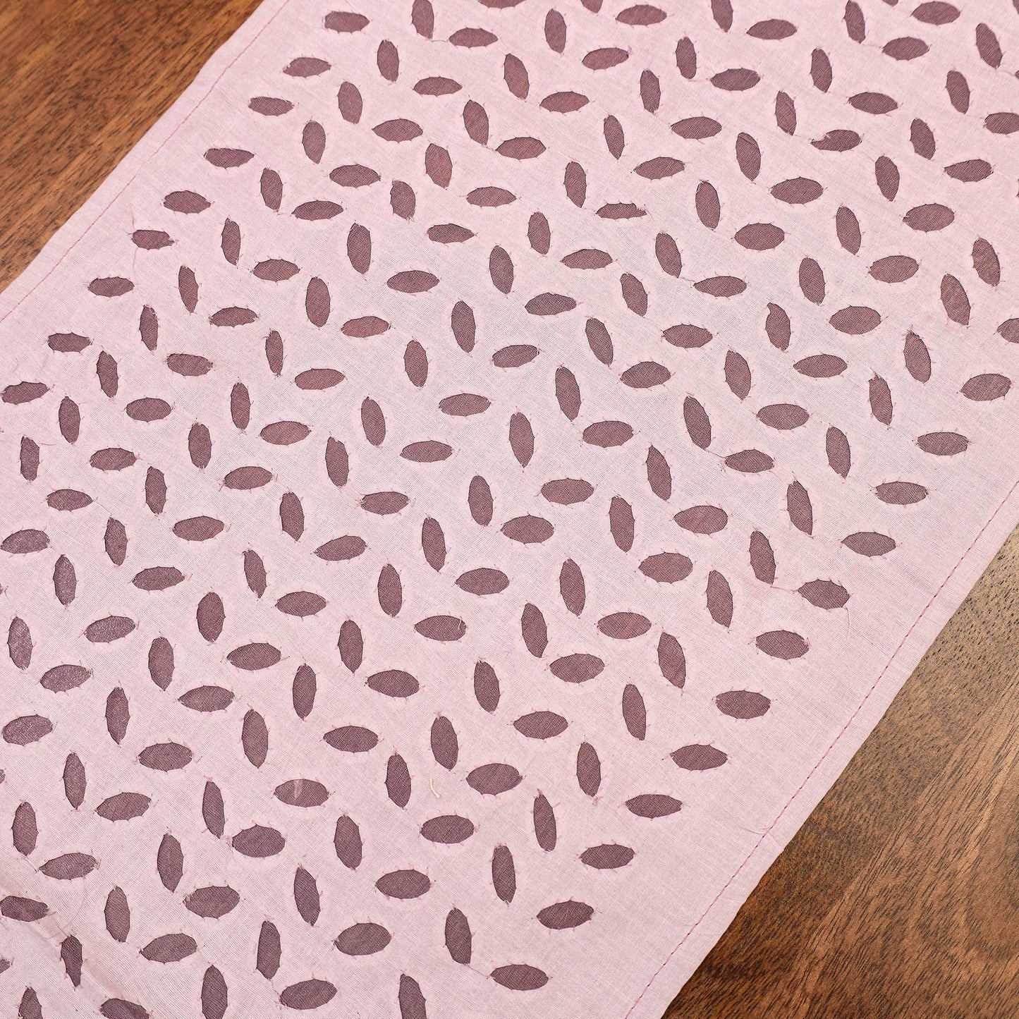 Pastel Pink Applique Cut Work Cotton Table Runner