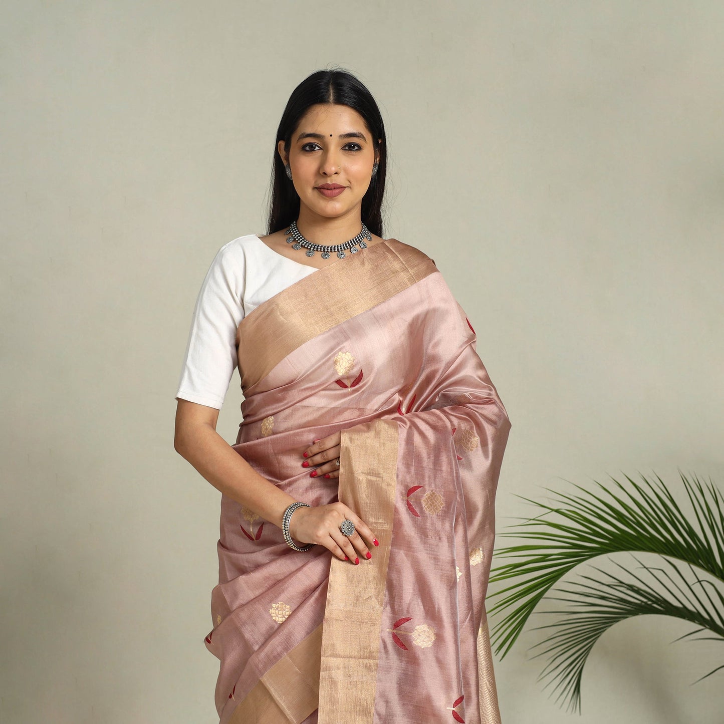 Buy Pastel Pink Handloom Zari Work Chanderi Silk Saree