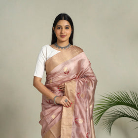 Buy Pastel Pink Handloom Zari Work Chanderi Silk Saree