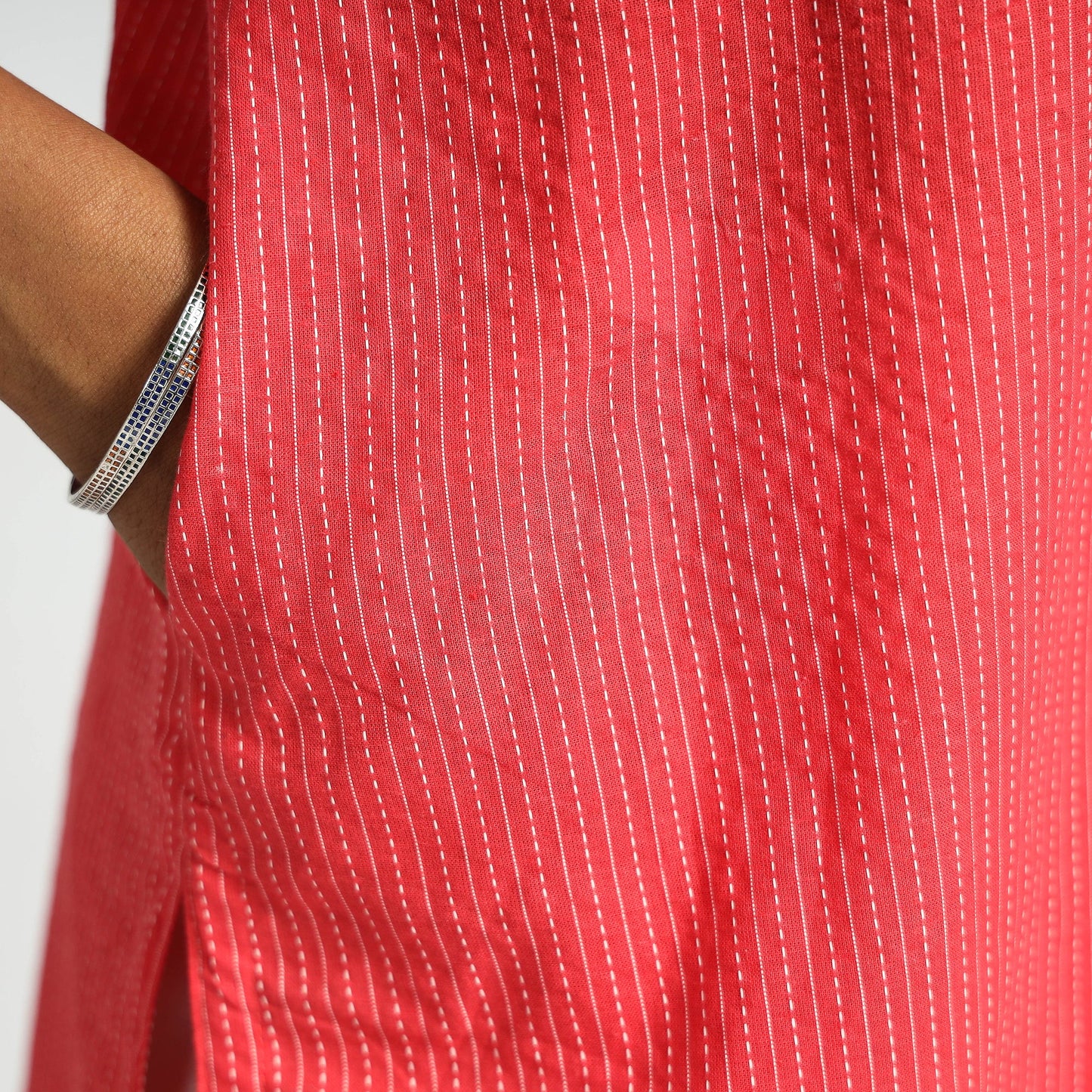  Plain Running Stitch Cotton Pintuck Long Kurta 