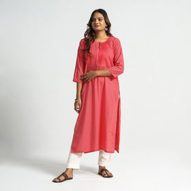  Plain Running Stitch Cotton Pintuck Long Kurta 