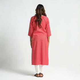  Plain Running Stitch Cotton Pintuck Long Kurta 