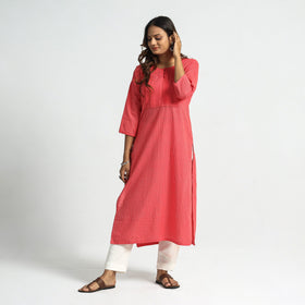  Plain Running Stitch Cotton Pintuck Long Kurta 