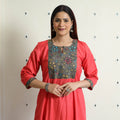 Buy Srikalahasti Kalamkari Patchwork Plain Linen Cotton Long Kurta Online at iTokri.com