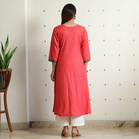 Buy Srikalahasti Kalamkari Patchwork Plain Linen Cotton Long Kurta Online at iTokri.com
