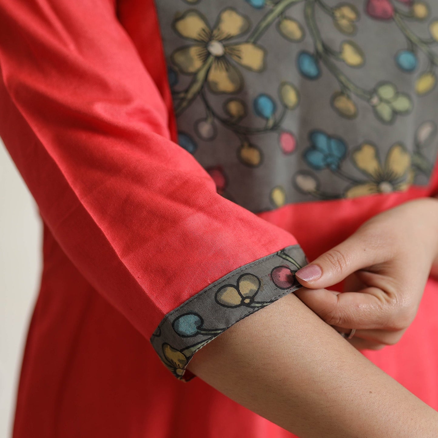 Buy Srikalahasti Kalamkari Patchwork Plain Linen Cotton Long Kurta Online at iTokri.com