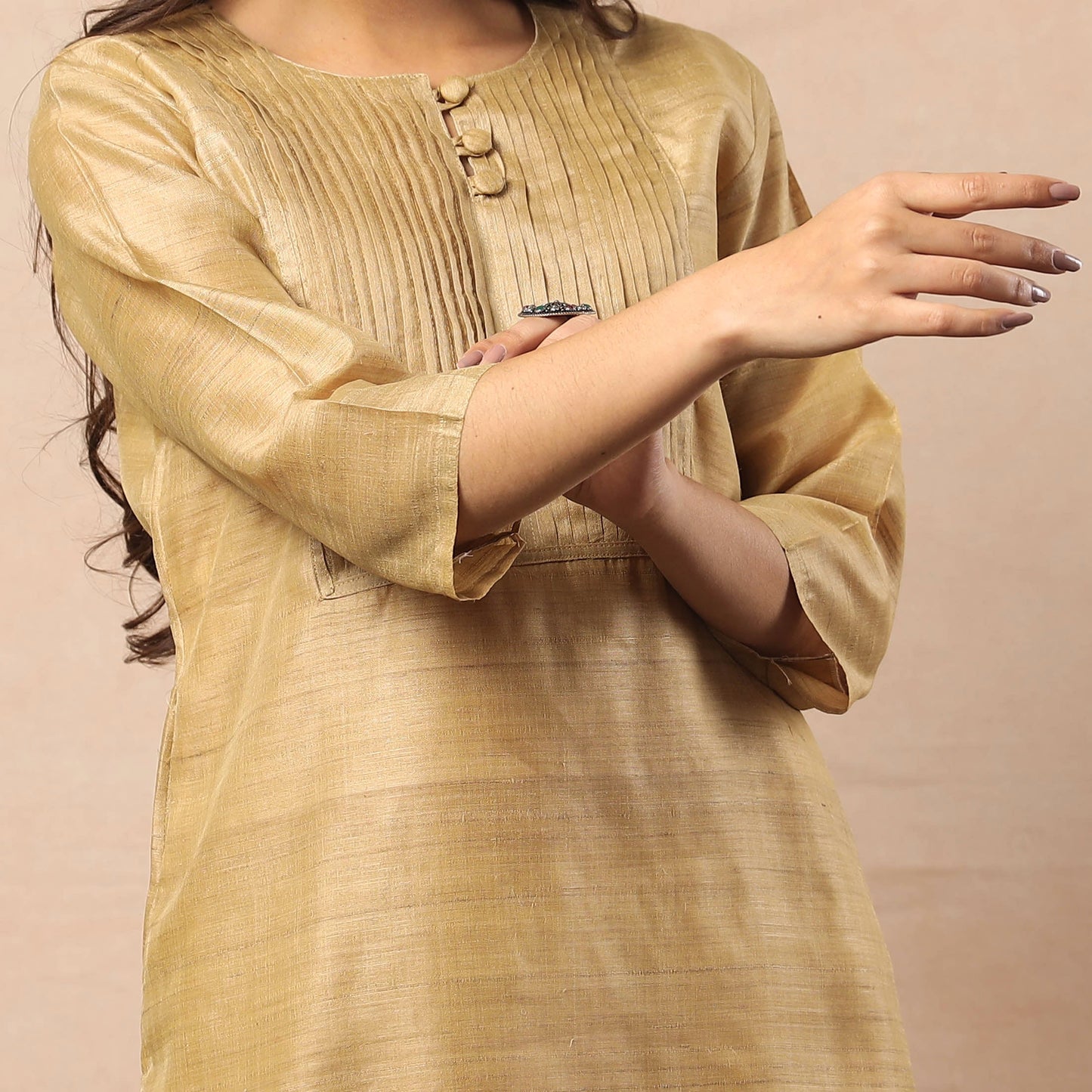 Pastel yellow bhagalpuri handwoven desi tussar silk long