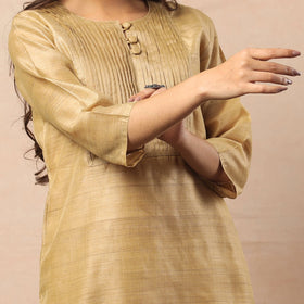 Pastel yellow bhagalpuri handwoven desi tussar silk long