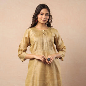 Pastel yellow bhagalpuri handwoven desi tussar silk long