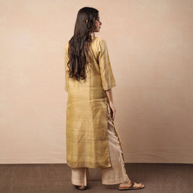 Pastel yellow bhagalpuri handwoven desi tussar silk long