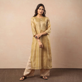 Pastel yellow bhagalpuri handwoven desi tussar silk long