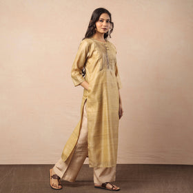 Pastel yellow bhagalpuri handwoven desi tussar silk long