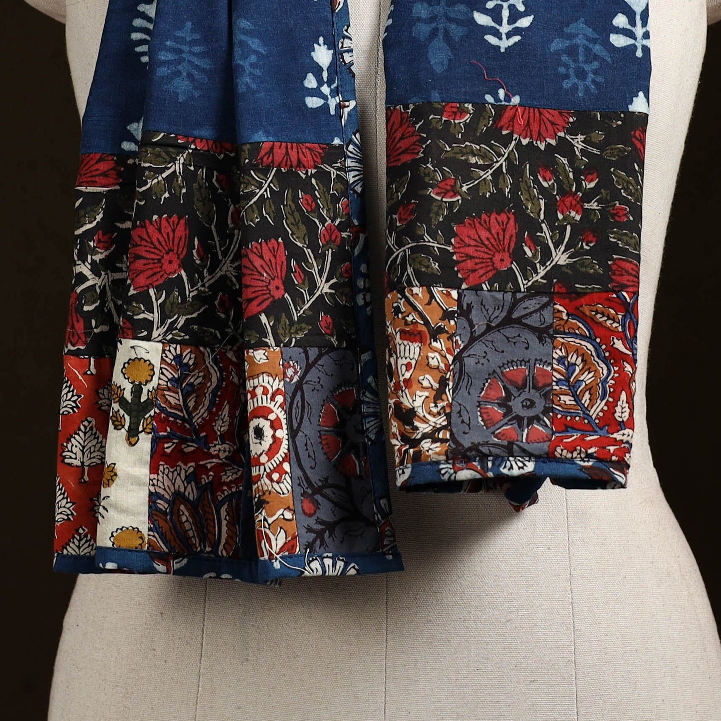 Patchwork cotton hand bagru stole 04 - handcrafted