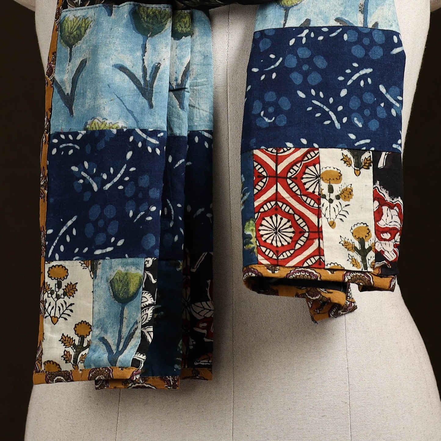 Patchwork cotton hand bagru stole 05 - handcrafted