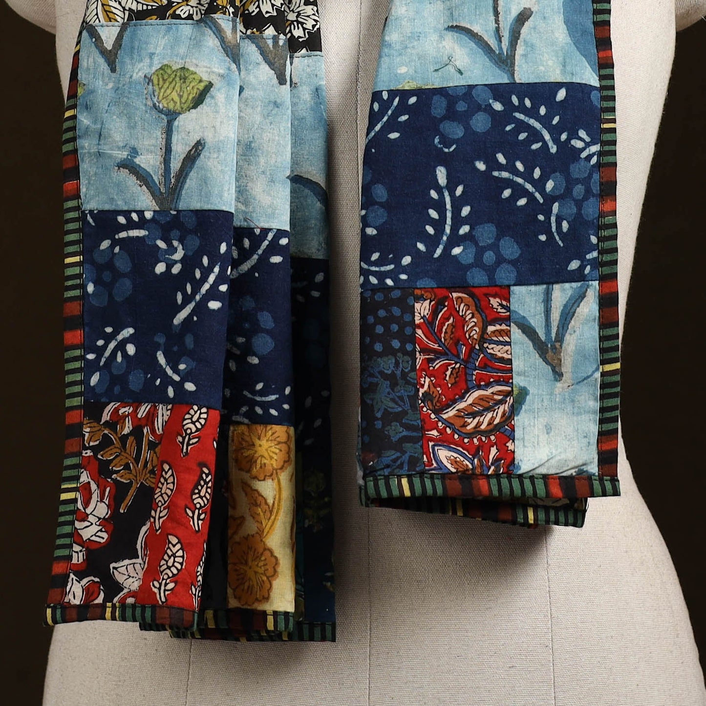 Patchwork cotton hand bagru stole 08 - handcrafted