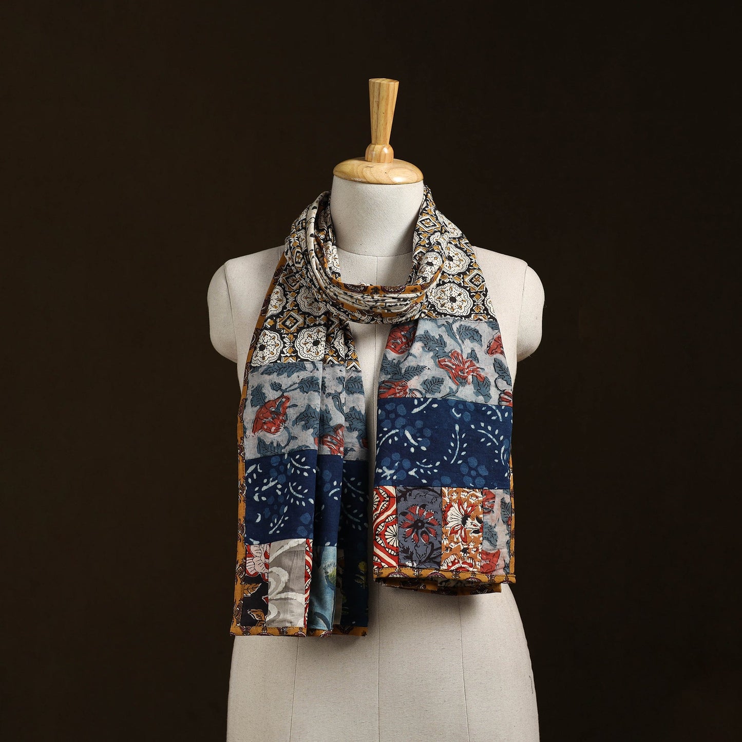 Patchwork cotton hand bagru stole 09 - handcrafted