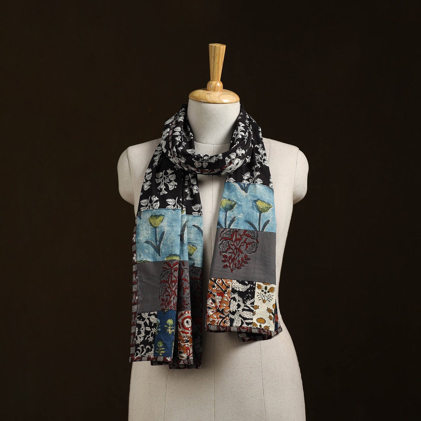 Patchwork cotton hand bagru stole 11 - handcrafted