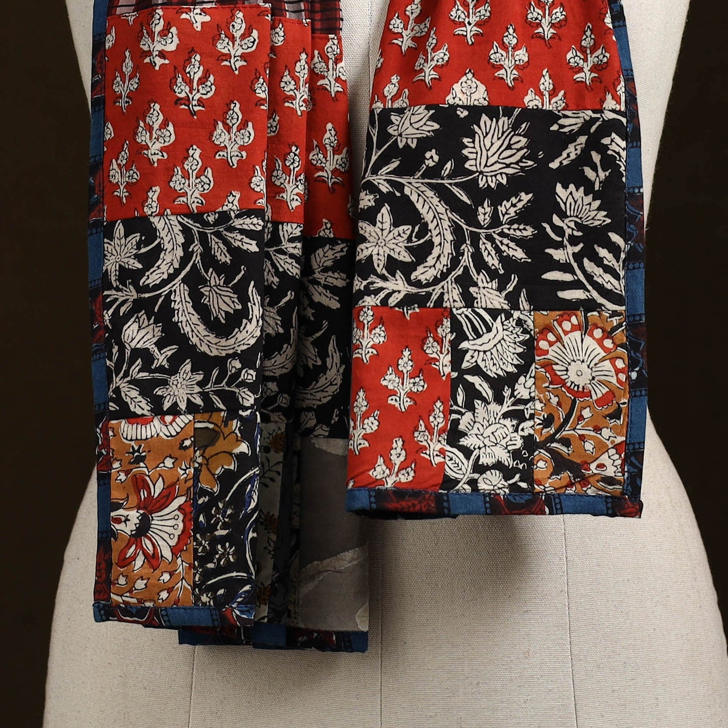 Patchwork cotton hand bagru stole 12 - handcrafted