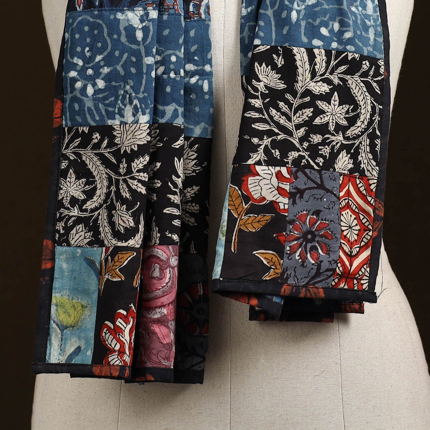 Patchwork cotton hand bagru stole 13 - handcrafted