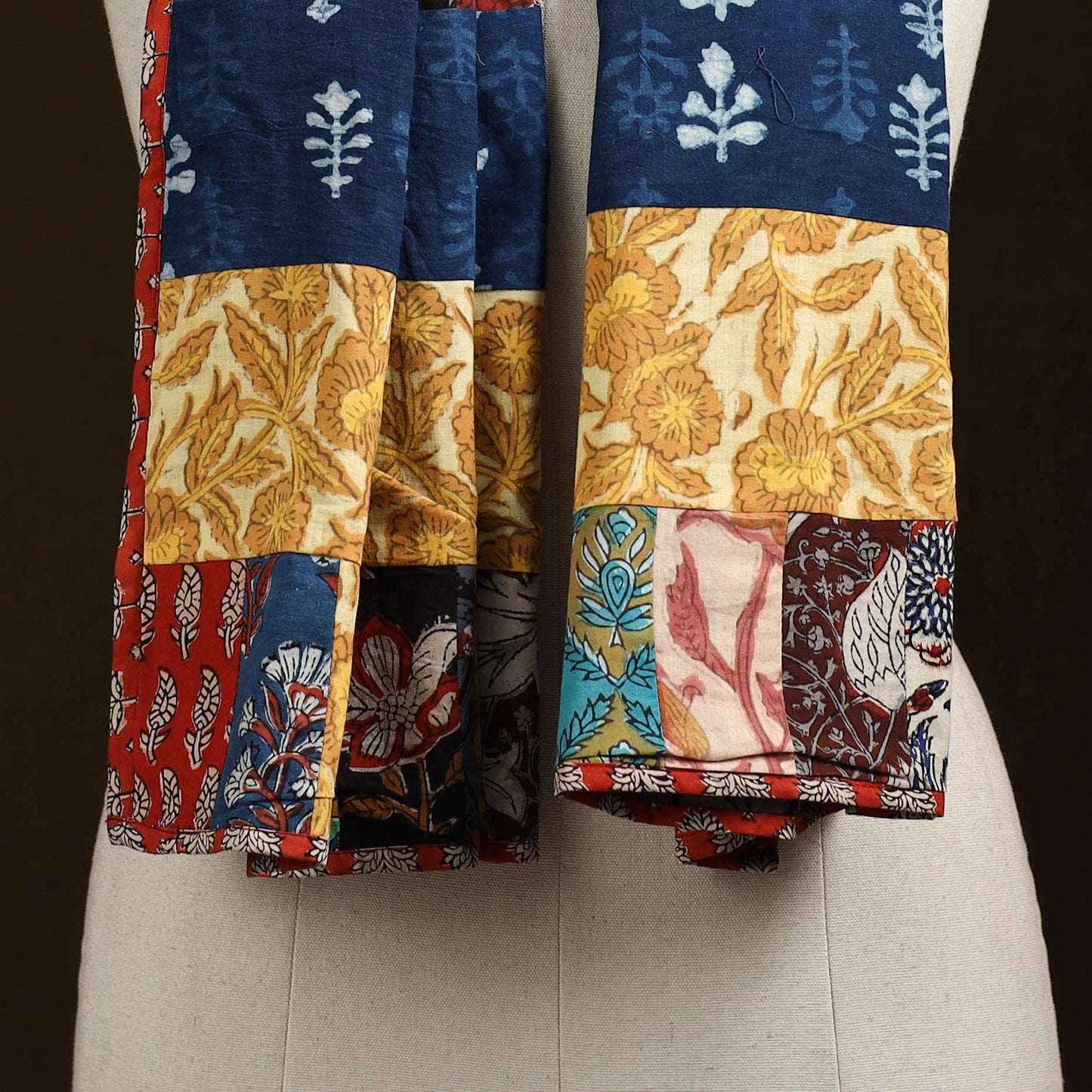 Patchwork cotton hand bagru stole 14 - handcrafted