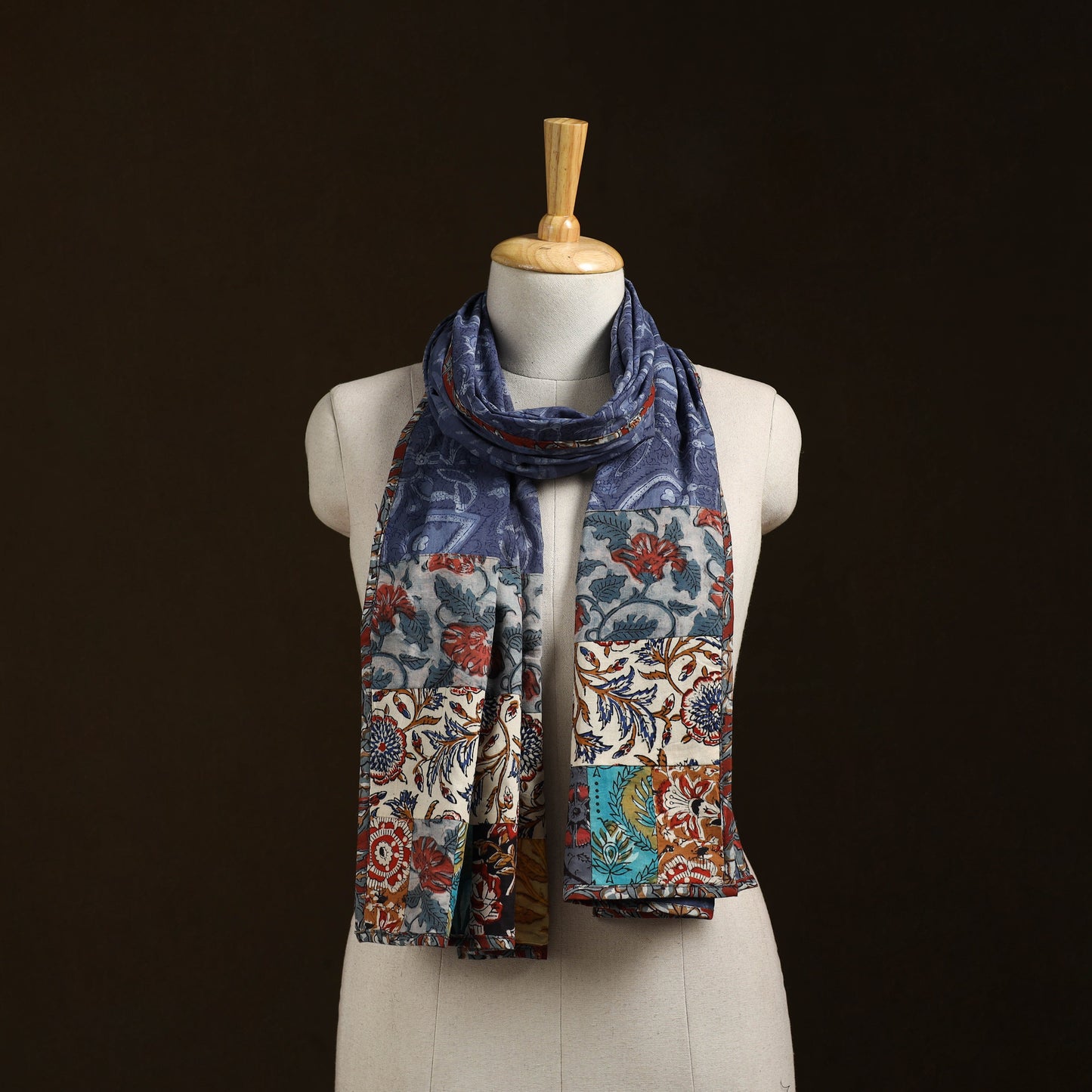 Patchwork cotton hand bagru stole 15 - handcrafted