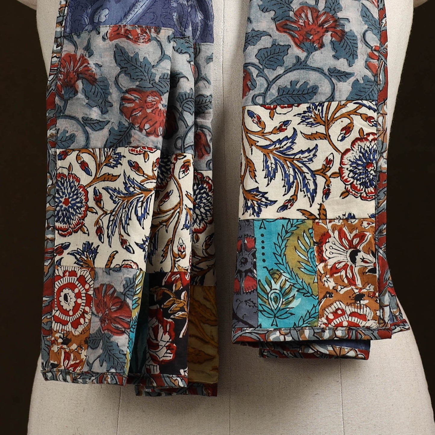 Patchwork cotton hand bagru stole 15 - handcrafted