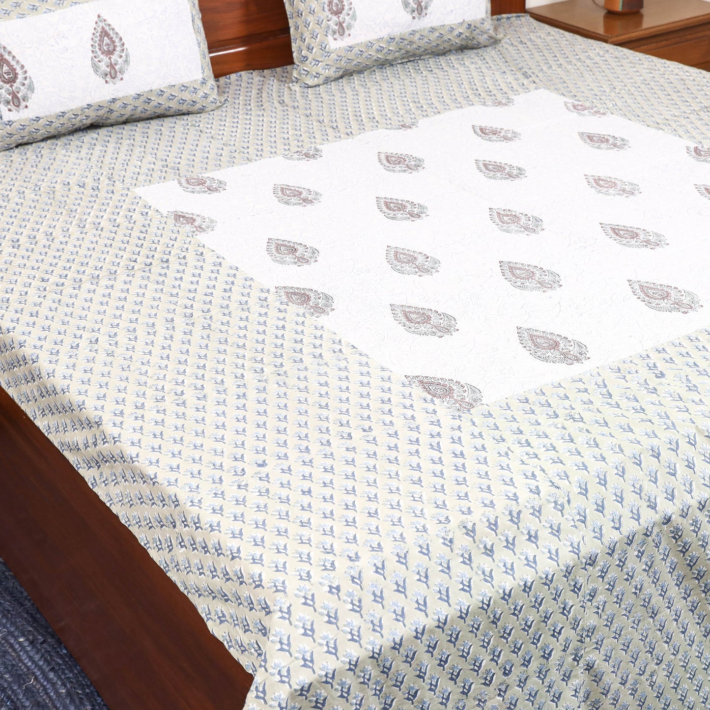 Patchwork hand double sanganeri bedsheet set (108 x 90 in)