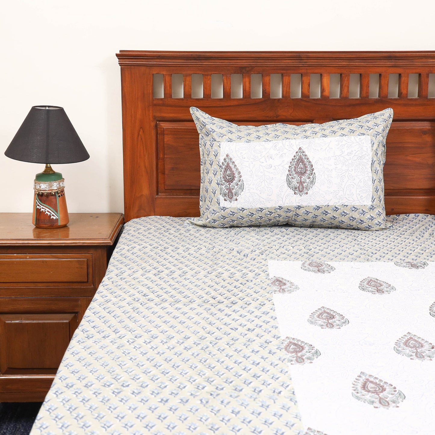 Patchwork hand double sanganeri bedsheet set (108 x 90 in)