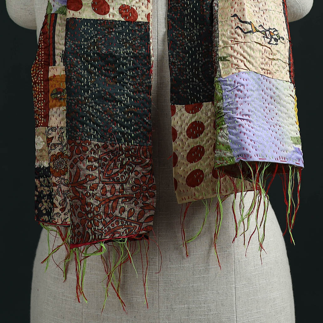 Patchwork reversible silk bengal hand kantha stitch stole