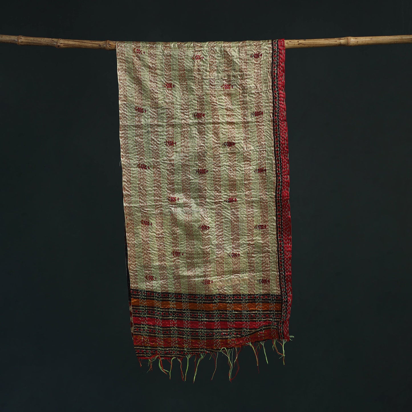 Patchwork reversible silk bengal hand kantha stitch stole