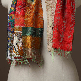 Patchwork reversible silk bengal hand kantha stitch stole