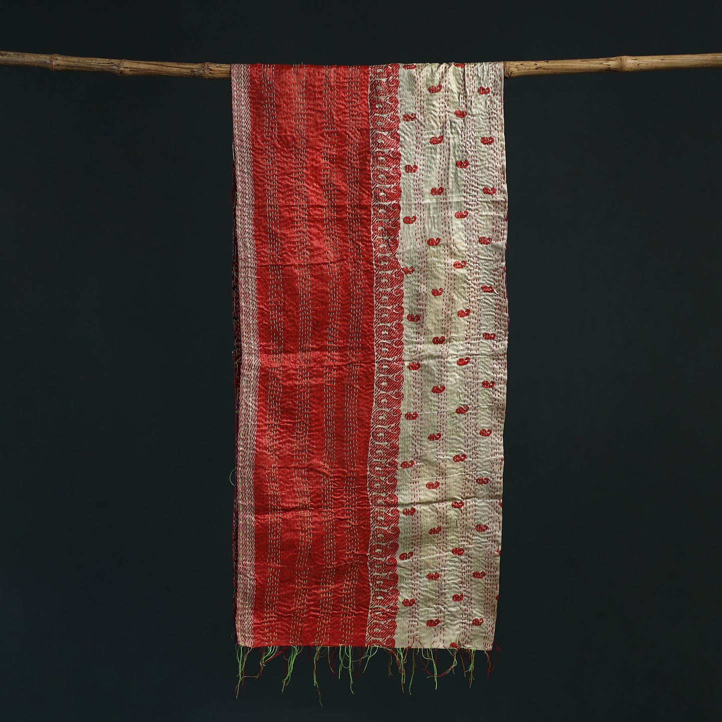 Patchwork reversible silk bengal hand kantha stitch stole