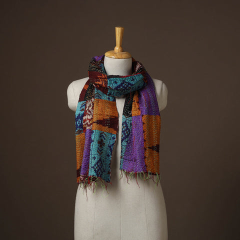 Patchwork reversible silk bengal hand kantha stitch stole