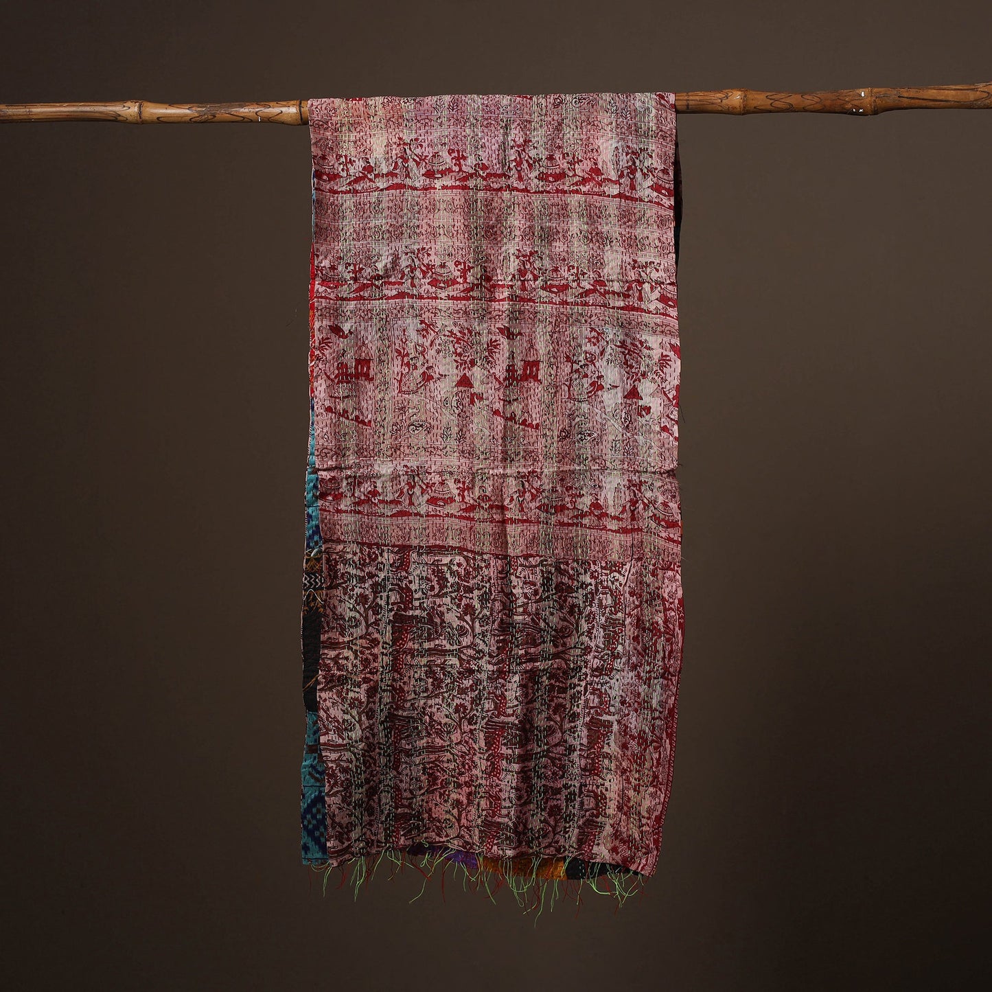 Patchwork reversible silk bengal hand kantha stitch stole