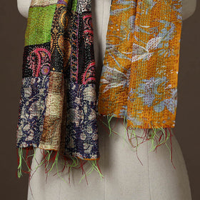 Patchwork reversible silk bengal hand kantha stitch stole