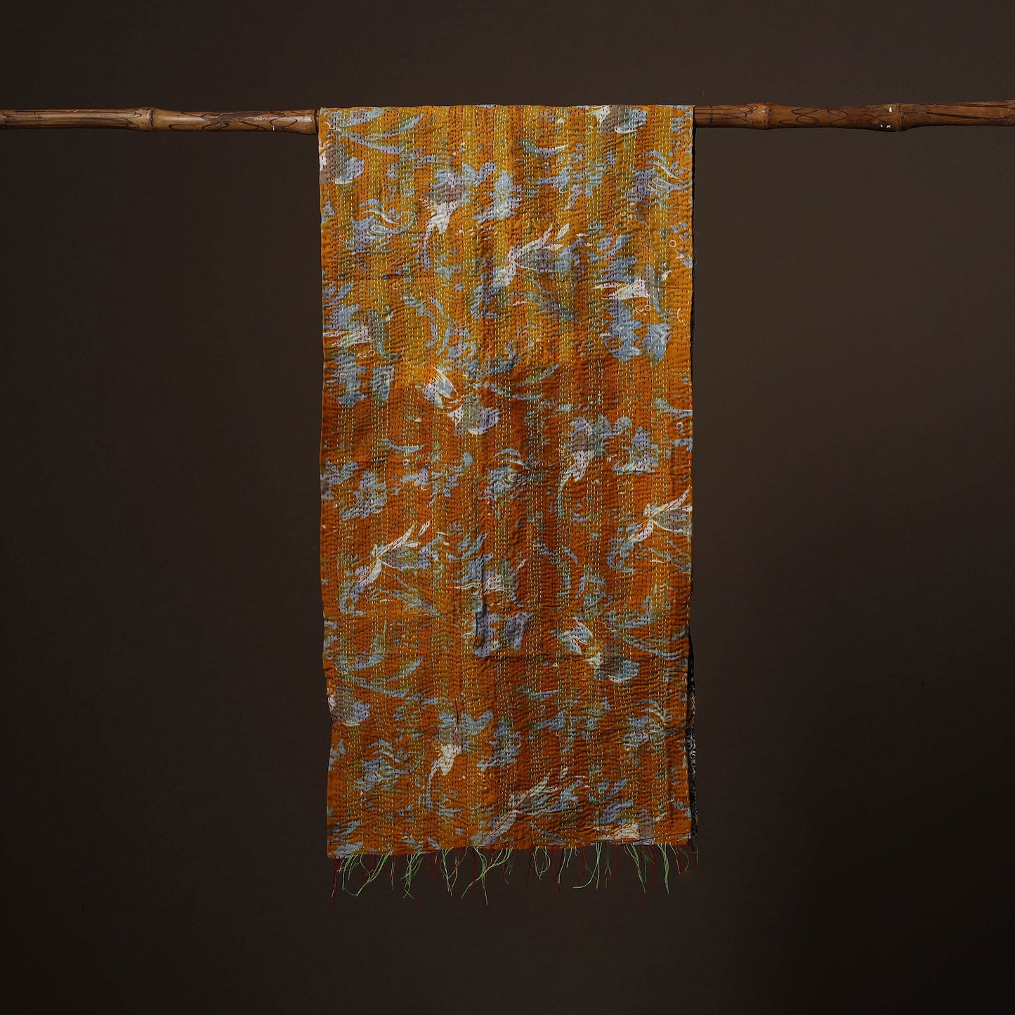 Patchwork reversible silk bengal hand kantha stitch stole