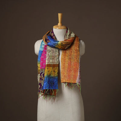 Patchwork reversible silk bengal hand kantha stitch stole