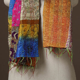 Patchwork reversible silk bengal hand kantha stitch stole