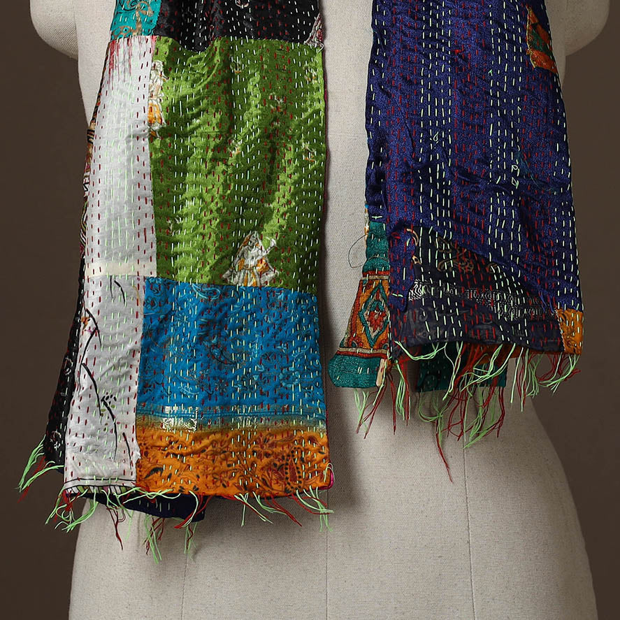 Patchwork reversible silk bengal hand kantha stitch stole