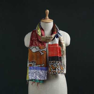 Patchwork reversible silk bengal hand kantha stitch stole