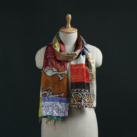 Patchwork reversible silk bengal hand kantha stitch stole