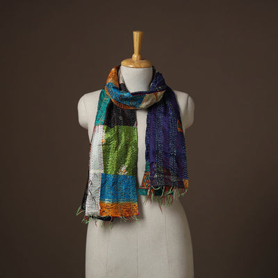 Patchwork reversible silk bengal hand kantha stitch stole