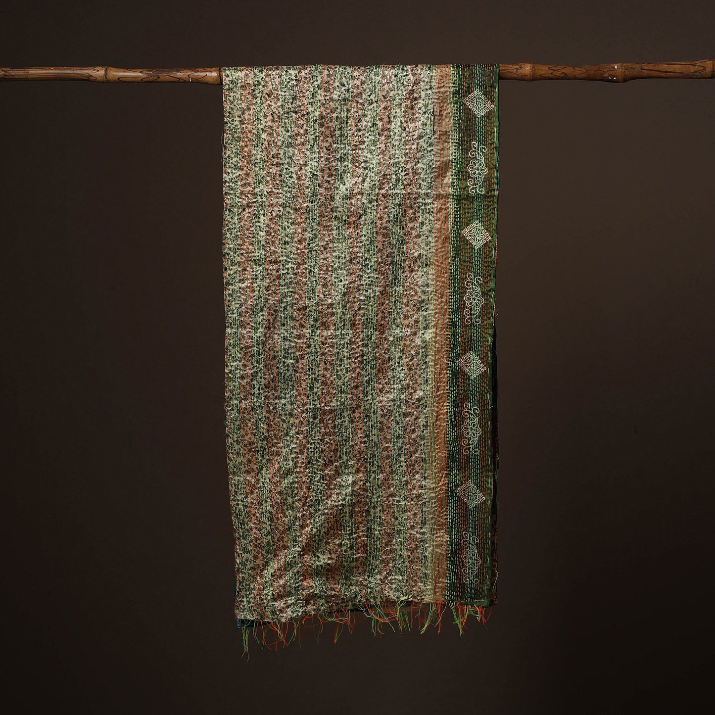 Patchwork reversible silk bengal hand kantha stitch stole