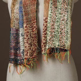 Patchwork reversible silk bengal hand kantha stitch stole