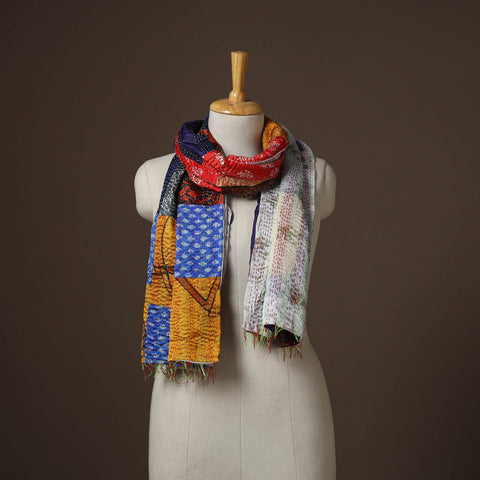 Patchwork reversible silk bengal hand kantha stitch stole