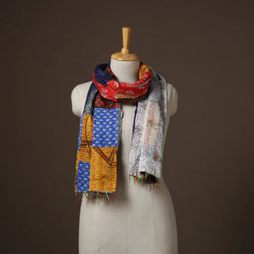 Patchwork reversible silk bengal hand kantha stitch stole