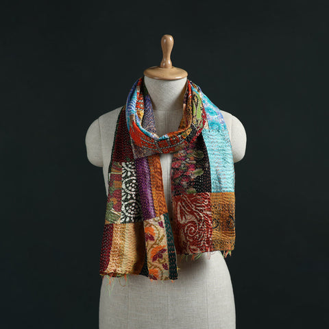 Patchwork reversible silk bengal hand kantha stitch stole