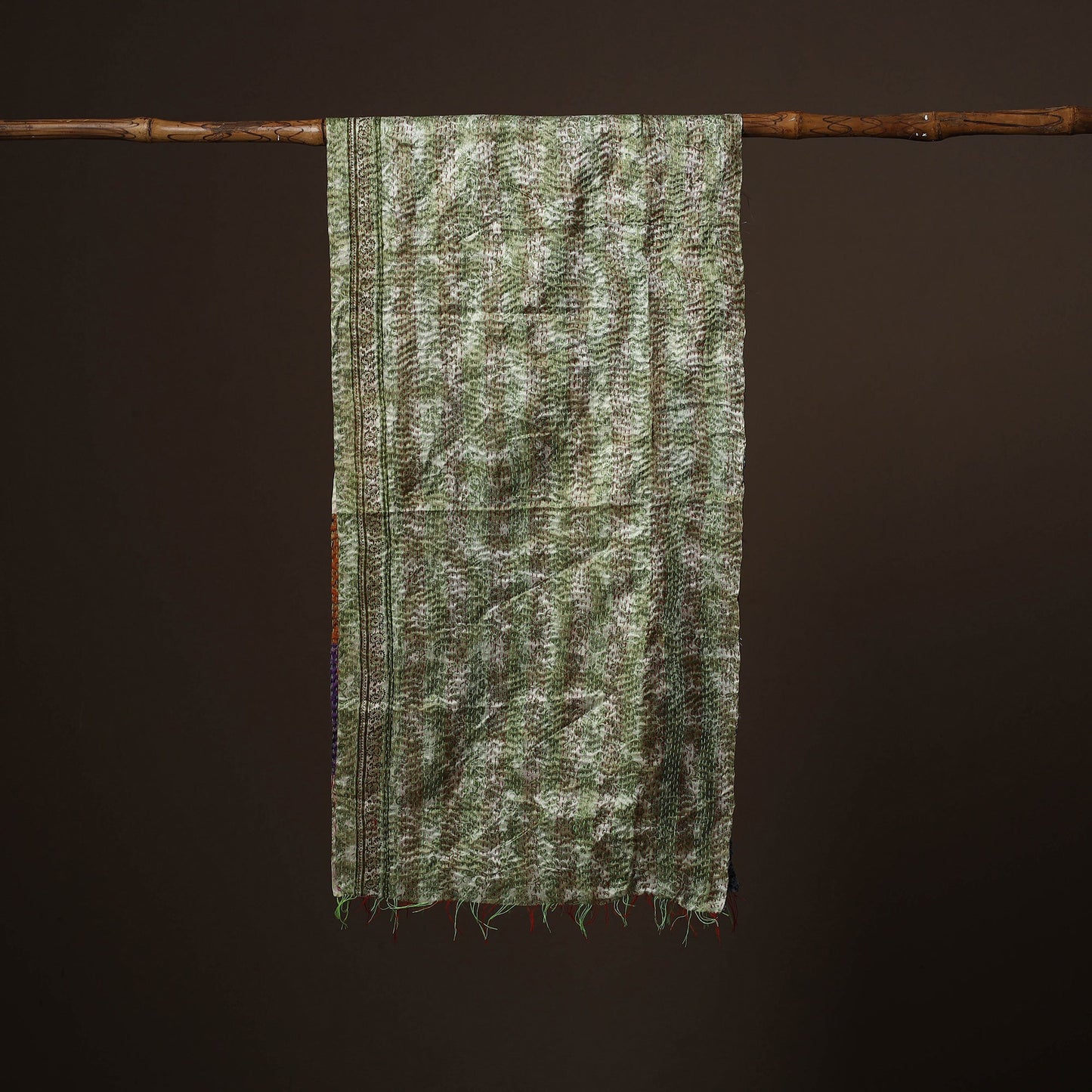 Patchwork reversible silk bengal hand kantha stitch stole